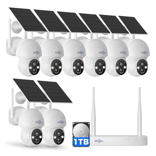 Hiseeu Solar Camera Wireless Outdoor, Home Security Camera System, 2.4G & 5G WiFi, Solar-Powered 4MP 8 Cam-Kit, Color Night Vision, 360° View, Pan & Tilt, 1TB HDD Local Recording, No Montly Fees