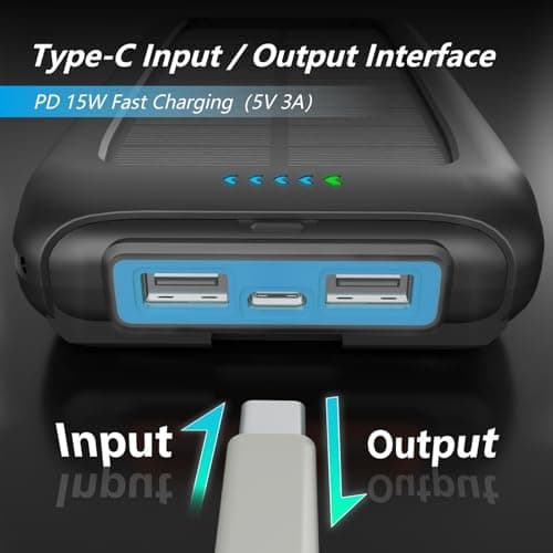Solar Charger Power Bank 49800mAh Portable 15W Fast Charging Power Bank with QC3.0 USB-C & Dual USB-A Ports for Cell Phones, LED Flashlight, Carabiner, Waterproof Solar Panel for Camping, Outdoor 7