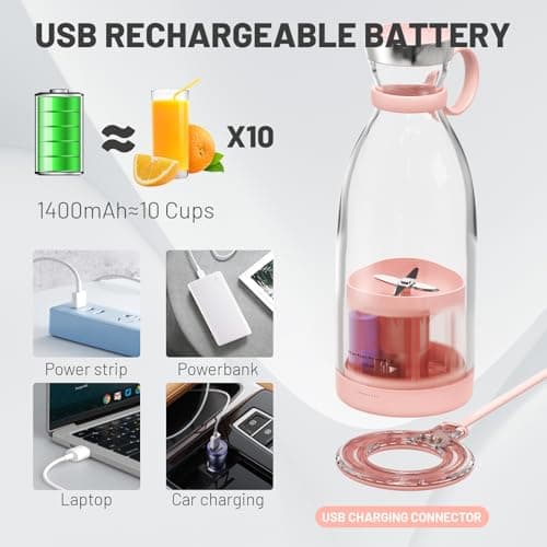 OTPEIR Portable Blender for Shakes and Smoothies with 11.83 Oz Travel Cup and Lid,Durable Stainless Steel Blades for Juice Blending Performance, Pink 6