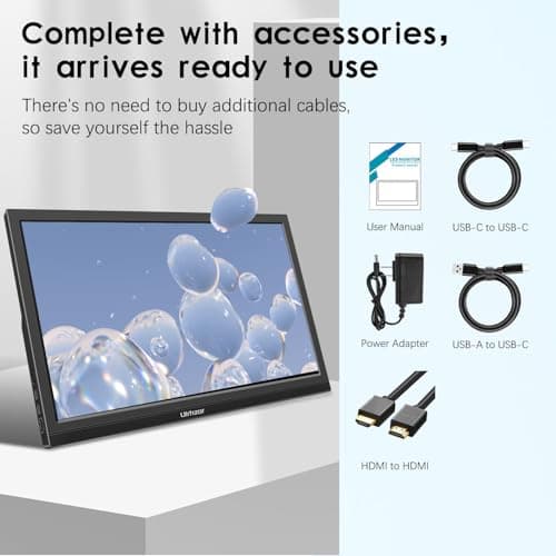 Ulrhzar 17.3 Inch Portable Monitor for Laptop, HDMI USB-C Travel Monitore with Kickstand & Speakers, 1600x900P 99% sRGB 60Hz Gaming Monitors External Secondary Screen for PC Mac Phone Ras Pi Switch 6
