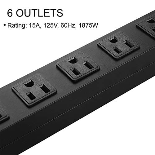 Metal Wall Mount Power Strip, Mountable Power Outlet with 6 AC Outlets, Aluminum Alloy Mount Power Socket with Switch, 6 FT SJT 3/C 14AWG Power Cord, 15A 125V 1875W (6AC) Black 5