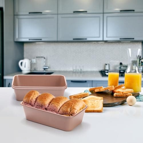 Elsjoy 4 Pack Non-Stick Loaf Pan, 9.5 x 5.5 Inch Champagne Bread Loaf Pans Carbon Steel Bread Tin Set for Baking, Metal Bakeware for Bread, Meatloaf, Cake 7
