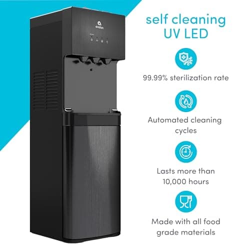 Avalon A5BLK Self Cleaning Bottleless Water Cooler Dispenser, UL, NSF Certified Filters, Black Stainless Steel, Full Size 5