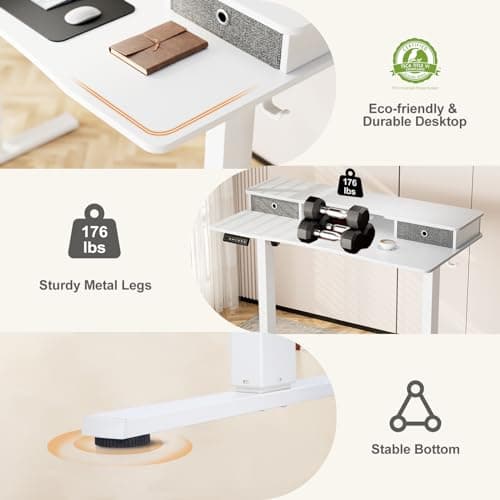 Standing Desk Adjustable Height, Sit Stand Desk Electric Standing Desk with Drawers, 48 x 24 inch Adjustable Desk Stand up Desk, Home Office Computer Work Desk with Storage Shelf, Splice Board 5