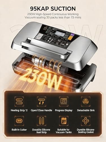 95kpa Vacuum Sealer Machine, Commercial Full Automatic Food Sealer, Vacuum Sealer for Food with Cutter, 10 Pre-cut Bags & Bag Rolls and Accessory Hose, Fully Starter Kits, Dark Blue Bright Silver 3