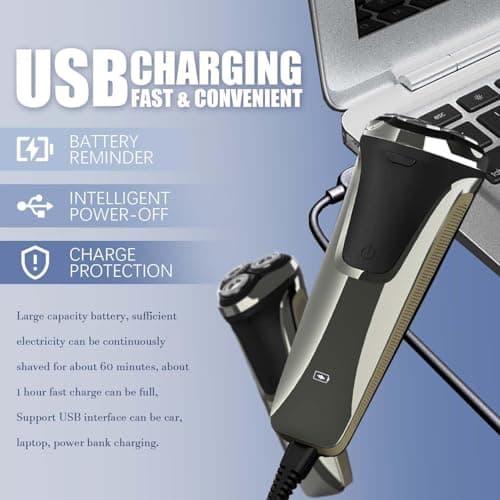Snapbuy Electric Razor for Men, Electric Razor Pro, Ipx7 Waterproof Cordless Shaver with 90-Min Runtime, 4D Floating Head Rotary Shaver, Fast Charging (Black) 5