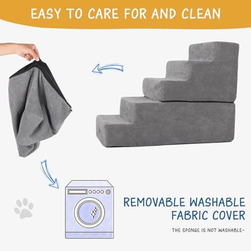 5-Step Dog Stairs for High Beds, Non-Slip Pet Steps for Small Dogs & Cats, Grey, 22.6" H 7