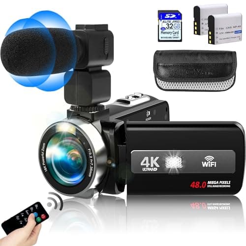Heegomn Video Camera Camcorder Full HD 4K 60FPS 48MP WiFi IR Night Vision Vlogging Camera for YouTube Digital Camera Recorder 18X Zoom Camcorders with 3.0" Touch Screen,2 Batteries and 32G SD Card