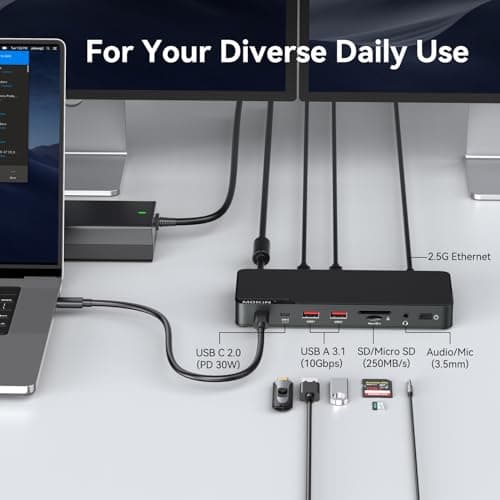 Thunderbolt 4 Dock Laptops Docking Station Dual Monitor for MacBook with 85W Charging 3X TB4 Ports 40Gb/s, USB-A/C, 2.5GbE Ethernet, Audio,SD for USB C Laptop 7