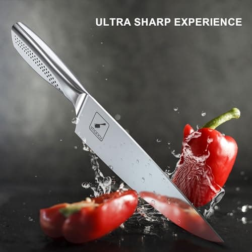 imarku Knife Set, 16PCS High Carbon Stainless Steel Kitchen Knife Sets with Block Ultra Sharp Knife Block Set, Japanese Knife Set with Dotted Non-slip Ergonomic Handle, Dark Brown, Best gifts 6