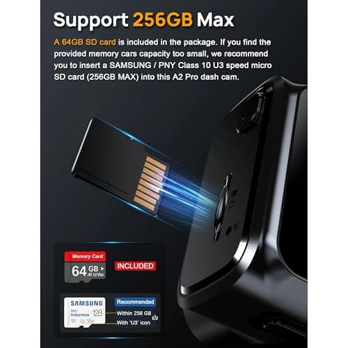 ODREY A2 Pro Dash Cam Front and Rear, 4K + 2.5K Dual Recording, 5G WiFi Car Camera with IMX335 Sensor, Night Vision, G-Sensor, Loop Recording, Parking Mode, 64GB Card Included 6