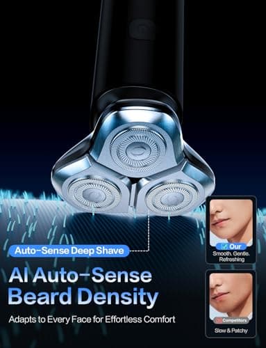 Electric Razor for Men Cordless, Wet/Dry Rotary Shaver Waterproof, 3-Blade Rotary Shaving System, Type-C Fast Charging & Sensitive Skin Care, LED Display, Travel Lock, 90+ Minutes Run Time Black 5