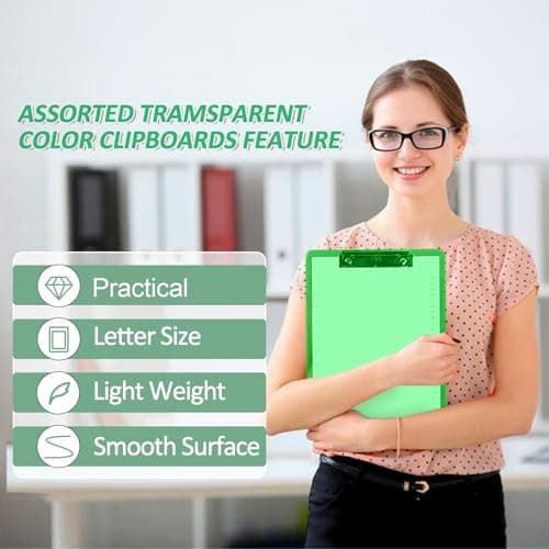 Plastic Clipboards, PANDRI 30 Pack Clear Colored Clipboards, Low Profile Clip Board 12.5 x 9 Inch Standard Letter Size, Office Supplies Classroom 5