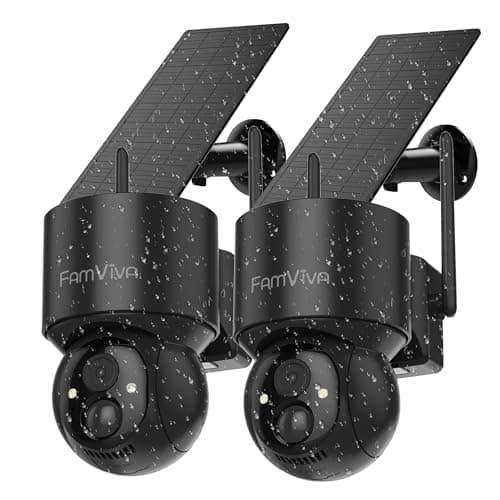 2K Solar Security Cameras Wireless Outdoor, 360°PTZ Battery Powered Cameras for Home Security, 2.4G WiFi Outdoor Camera with Color Night Vision, IP66 Waterproof, Motion Sensor Alarm, Black，2Pack
