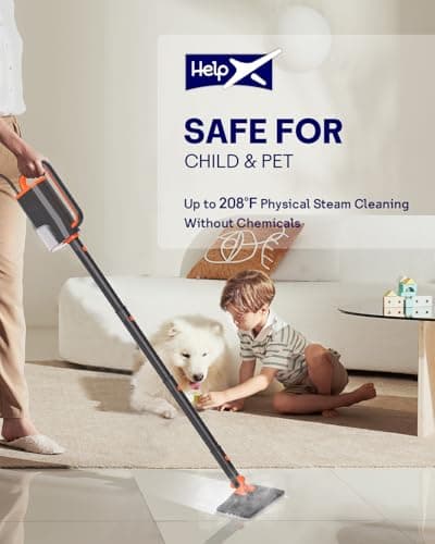 HelpX Steam Mop Cleaner with Detachable Handheld Steamer, 20 in 1 Wired Steam Cleaner with Multiple Accessories, Detachable Water Tank, Microfiber Pads for Floor Tiles Carpet and Grout Cleaning (Grey) 5