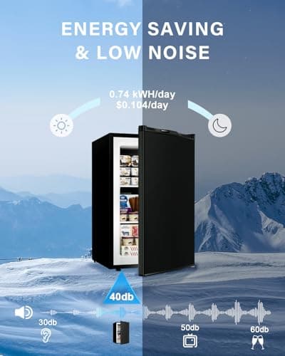Feelfunn 3.0 Cu.ft Upright Freezer - Compact Mini Freezer with 7 Adjustable Thermostat, Removable Shelves, Reversible Single Door, 360°Uniform Cooling Small freezer for Home Office Kitchen Dorm, Black 5
