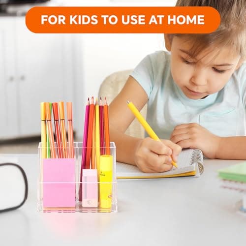 Banafich Pen Holder for Desk, Clear Acrylic Pencil Holder for Desk, Marker Holder with 3 Compartments, Pencil Organizer for Home, Office, Classroom, Bathroom 5