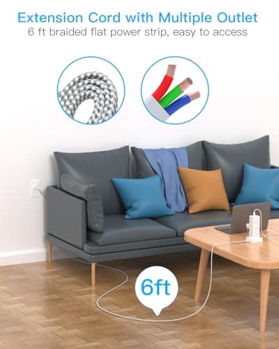 Surge Protector Power Strip Tower, 12 Outlets 4 USB (2 USB C) Desktop Charging Station for Multiple Devices, 6Ft Flat Plug Extension Cord with Multiple Outlets, Home Office College Dorm Essentials 6