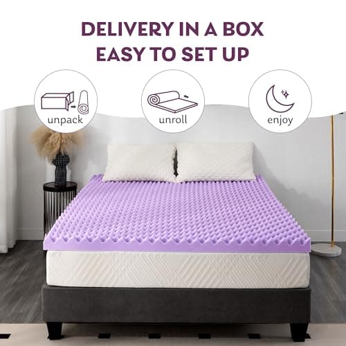 3 Inch Egg Crate Queen Memory Foam Mattress Topper, Lavender Scent Gel Infused Foam Mattress Topper for Pressure Relief, CertiPUR-US Certified Queen Bed Topper, Purple, 60"×80" 6