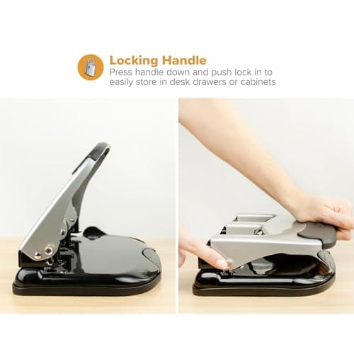 Bostitch Office EZ Squeeze Heavy Duty 3 Hole Punch, 40-Sheet Capacity, Use Less Force, Perfect for Home Office School Supplies, Sleek Design, Silver 6