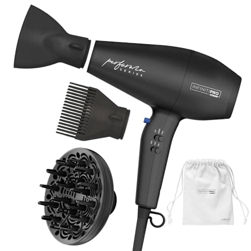 Conair Infiniti Pro Hair Dryer with Diffuser Plus 2 Other Attachments and Drawstring Storage Bag | Performa Series Hair Dryer | Blow Dryer with Professional Performance Motor | Black