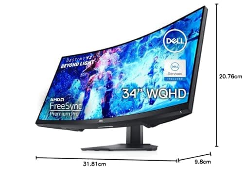 Dell S3422DWG Curved Gaming Monitor - 34 Inch 1800R Curved Screen with 144Hz Refresh Rate, WQHD (3440 x 1440) Display, HDMI, DP to DP 1.4 Cable, AMD FreeSync - Black 14