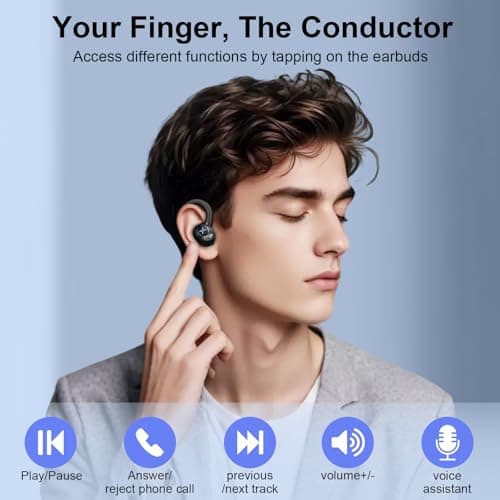 Wireless Earbuds, Bluetooth 5.4 Headphones Stereo Deep Bass with Earhooks, 50H Bluetooth Ear buds with Noise Cancelling Mic, Fast Charging Digital Display IP7 Waterproof earphones for Workout/Sports 7