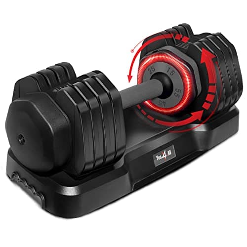 Yes4All One Second Multi Weight Adjustable Dumbbells Set of 2 for Different Workout Levels - 55LBS - Single - Grey Grip