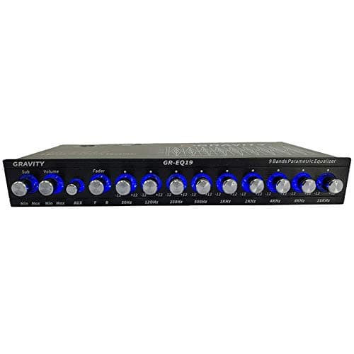 Gravity EQ19 1/2 Din 9 Equalization Bands Band Car Audio Equalizer EQ Front, Rear + Sub Output 9V with Three Stereo RCA Output/Built-in Input AUX/DVD Select Switch 6