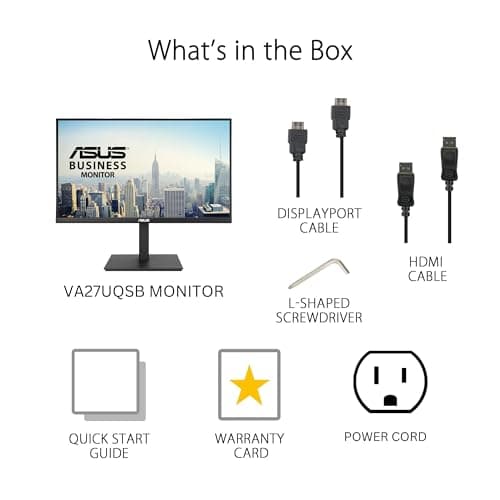 ASUS 27” 4K Business Monitor (VA27UQSB) - UHD (3840 x 2160), IPS, Frameless, HDR10, DisplayPort, Dual HDMI, Speakers, Eye Care, Ergonomic, pivot, swivel, height adjustable, DisplayWidget, 3yr warranty 7