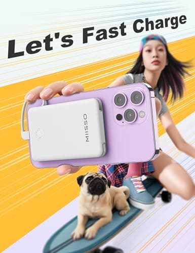 miisso 6000mah Ultra Slim Built in Cables Power Bank, Card Size Built in USB C Cords Battery Pack Portable Charger for Phones, 3 Output External Battery Pack Compatible with iPhone, Snow White 6