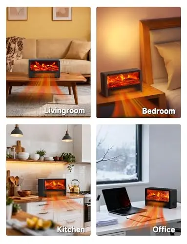 Pxonmow Small Space Heater with Realistic Flame Effect,600W Portable Mini Electric Desk Heater for Indoor Use,Fast Heating for Office,Bedroom,Study Room with Overheating&45° Tip-Over Protection,black 8