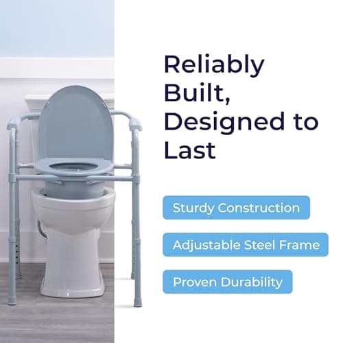 Drive Medical Folding Steel Bedside Commode Chair - Portable 3-in-1 Toilet Solution - Adjustable Height - 7.5 Qt Bucket Included - Durable Powder-Coated Steel Frame - Supports up to 350 Lb 5