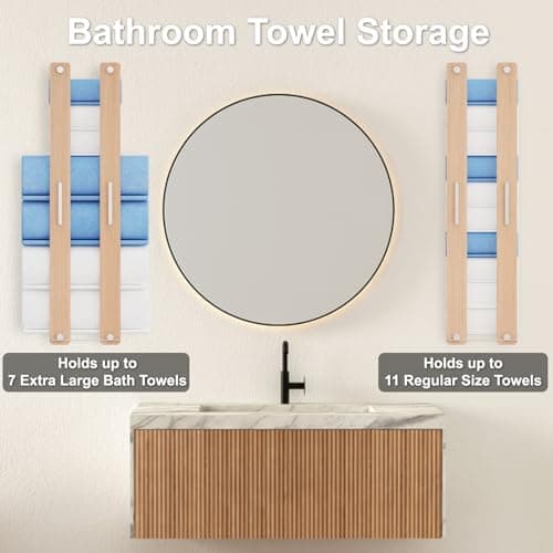 Bamboo Towel Rack,30In Roll-Up Towel Rack Organizer,with a Hanging Rack, Holds 7 Large & 11 Small Towels，Eco Friendly Bathroom Storage Rack 6