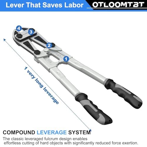 OTLOOMTBT 14 In Industrial Bolt Cutter - Chromium Molybdenum Steel, Lightweight & Portable, Heavy Duty for Locks/Chains/Fences - Ergonomic Design, Long Lifespan for Construction Workers, Locksmiths 6