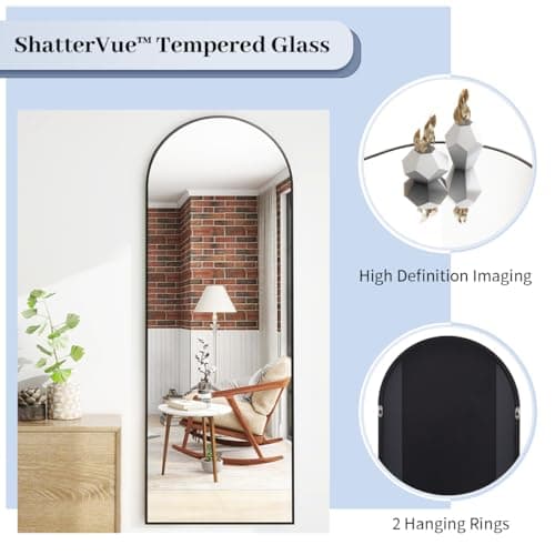 BEAUTYPEAK 64"x21" Arch Floor Mirror, Full Length Mirror Wall Mirrors Hanging or Leaning Arched-Top Full Body Mirror with Stand for Bedroom, Dressing Room, Black 5