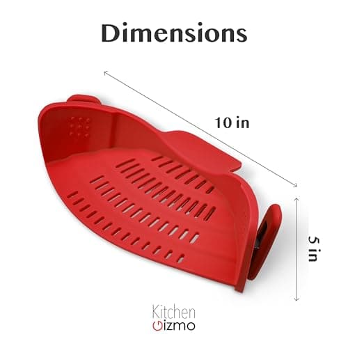 Kitchen Gizmo Snap N Strain Silicone Pot Strainer - Adjustable Clip-On Pasta Strainer for Pots, Pans, and Bowls - Large Red Kitchen Colander 3