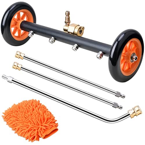 EVEAGE 2-in-1 Undercarriage Pressure Washer Attachment, 16" Pressure Washer Water Broom, 3 Extension Wands Wash Mitt, Reversible Undercarriage Cleaner, 4000 PSI