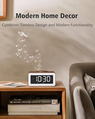 Digital Alarm Clocks for Bedrooms, Bluetooth Speaker, Alarm Clock with Wireless Charging, White/Brown Noise Sound Machine for Sleep with Night Light Wooden Vintage Decor Birthday Gifts for Men, Women 9