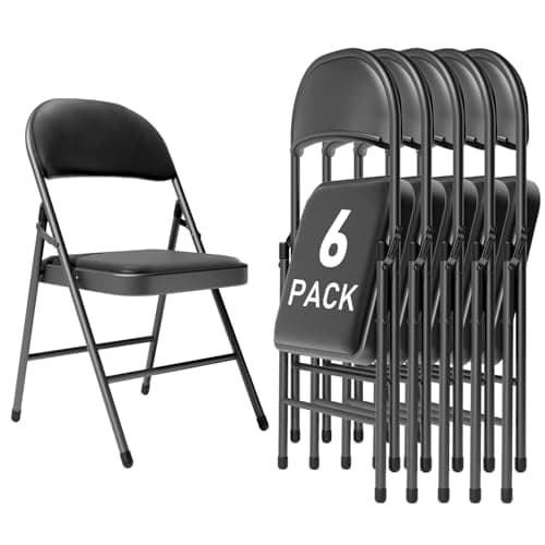susici Black Padded Folding Chairs 6 Pack, 350LBS Heavy-Duty Steel Frame Foldable Chairs for Indoor Outdoor Wedding Party Dining Events