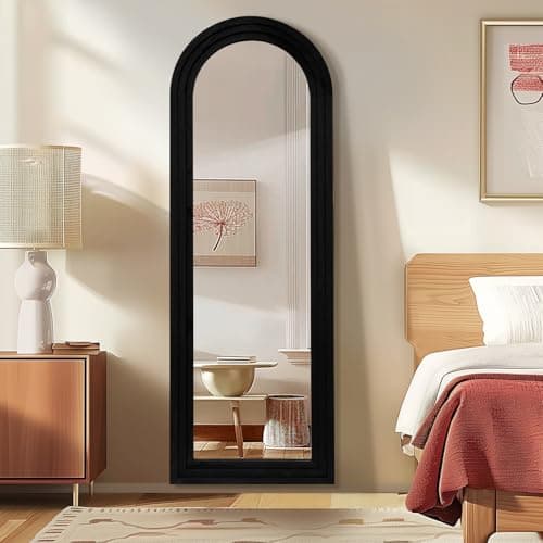 ABSWHLM 65"x22" Arched Full Length Mirror Solid Wood Frame Floor Large Mirror for Living Room, Bedroom Hanging Standing or Leaning Wall-Mounted, Black 7