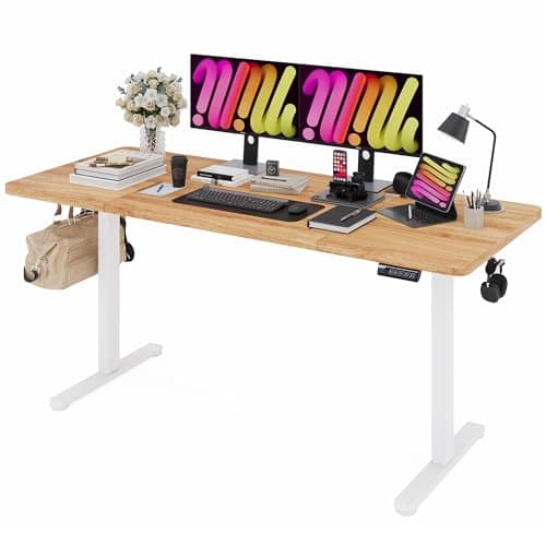 Monomi Electric Standing Desk, 63 x 28 inches Height Adjustable Ergonomic Home Office Sit Stand Up Desk with Memory Preset Controller (Natural Top/White Frame)