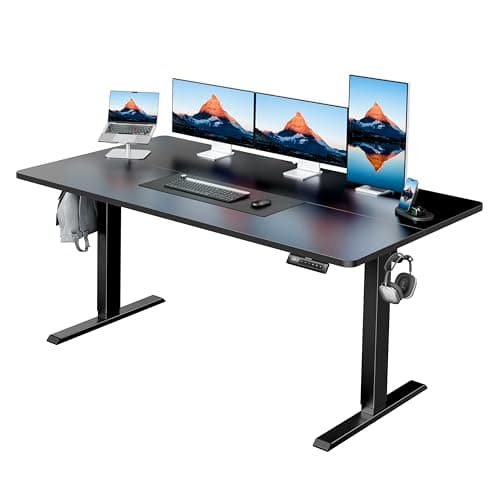HUANUO 55" x 28" Electric Standing Desk Adjustable Height, 4 Memory Height Settings, Headphone Hook, Cable Manager, Sit Stand Up Desk for Home Office & Computer Workstation, Black