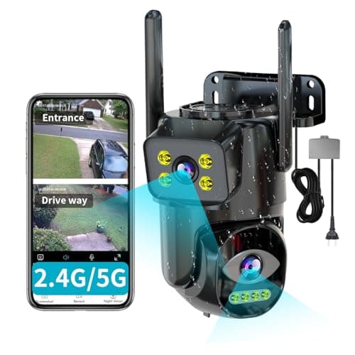 LETSCEE Dual Lens WiFi Security Camera Outdoor, 2.4G/5G PTZ Outdoor Plug-in Camera Auto Tracking,Home Security Surveillance System,WiFi,Night Vision,7/24 Recording