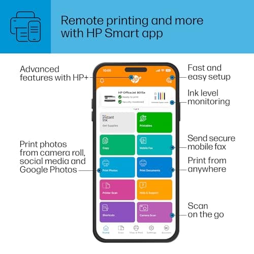 HP OfficeJet 8015e Wireless Color All-in-One Printer, 6 month Instant Ink trial included 9