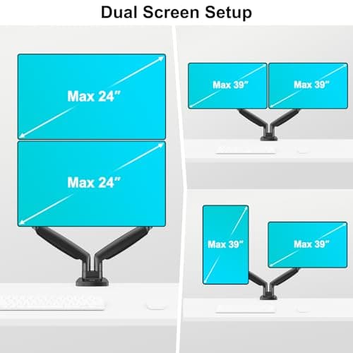 MOUNT PRO Dual Monitor Desk Mount fits 22” to 39” Ultrawide Computer Screen, Holds up to 30.9lbs Each, Fully Adjustable Long Monitor Arm for Two Monitors, Gas Spring Monitor Stand, 100x100 VESA Mount 6