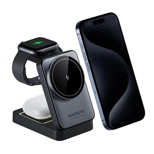 2026 Upgraded 3-in-1 Wireless Charger for iPhone,Travel Magnetic Charger Stand Nightlight Foldable Wireless Charging Station Compatible with Magsafe Charger&iPhone 17/16/15/14/13,Apple Watch&AirPods