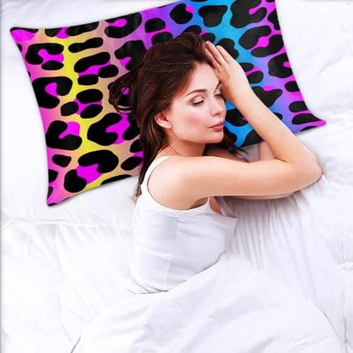 Rainbow Cheetah Leopard Print Satin Pillowcase for Hair and Skin Queen Size Silk Pillow Cases Soft Slip Cooling Pillow Covers No Zipper with Envelope Closure for Bed Couch 20 × 30in 7