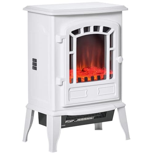 HOMCOM 22" Free Standing Electric Fireplace Stove with Door, Fire Place Heater with Realistic Flame Effect, Overheat Safety Protection, 750W / 1500W, White
