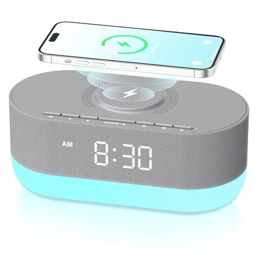 HOUSBAY Wireless Charging Alarm Clock Radio - Fast Charging Station for iPhone Samsung, Bluetooth Speaker, Upgrade Morning Routine, Dimmable Clock with FM Radio for Bedroom
